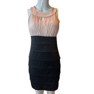 En Focus Womens Sheath Dress Layered Bottom 560021G Round Neck Black Peach SZ 6P